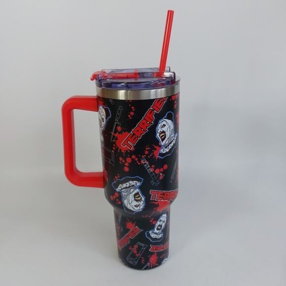 Terrifier Art The Clown Blood Splatter Travel Tumbler Straw 40 oz - Picture 1 of 6